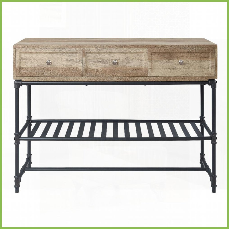 Chêne rustique industriel Table basse Sandy avec rangement, pieds en métal durables pour le salon