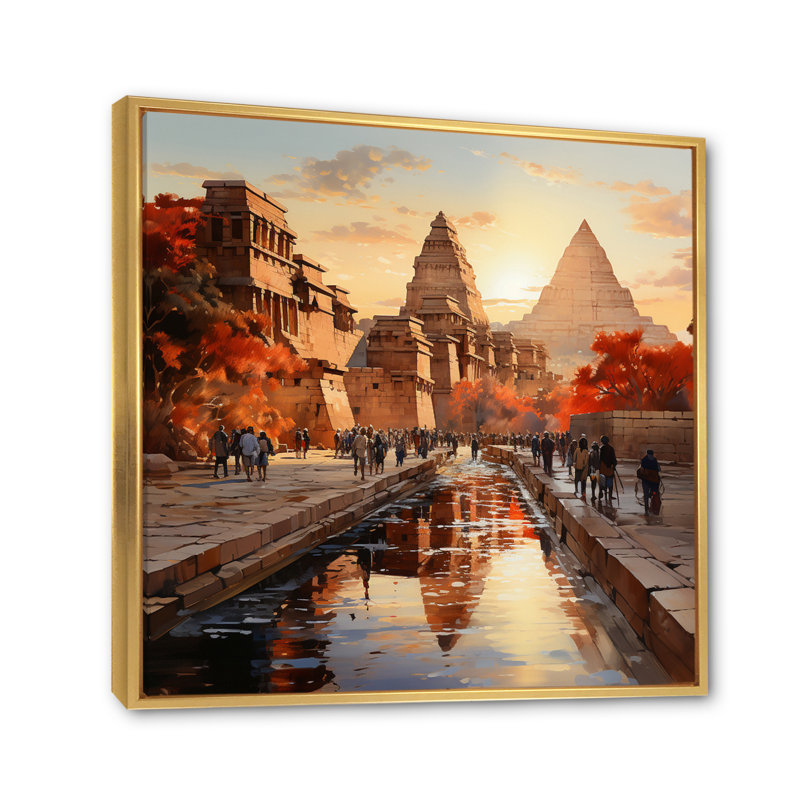 " Egypt Journey To Karnak ", 36" H x 36" W x 1.5" D, Gold Floater Framed