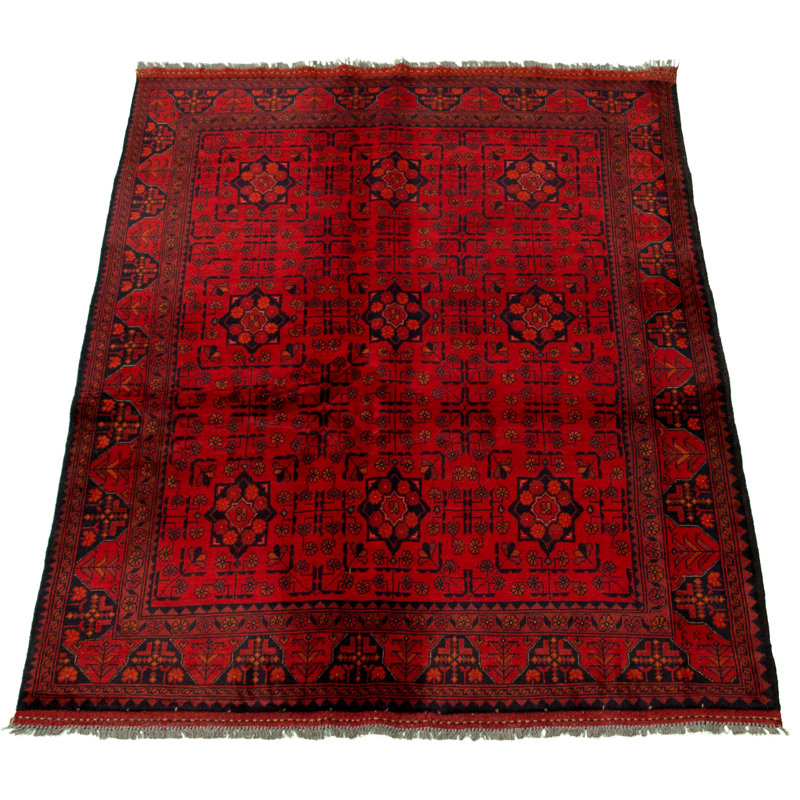 Tapis en laine rouge/noir 5 pi 2 po x 6 pi 5 po main one-of-kind-noué la 2010 Esari Turkman