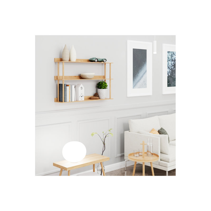3 Piece Oak Solid Wood Accent Shelf, Natural