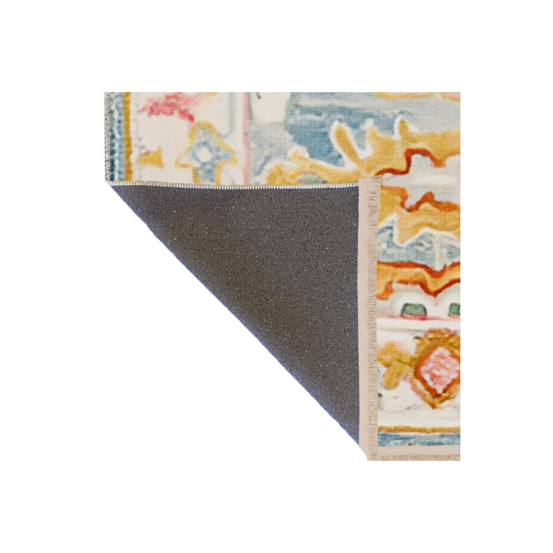 Tapis lavable décoratif floral bleu à motif floral traditionnel, Sous-tapis rectangulaire de 3 pi 3 po x 4 pi 11 po