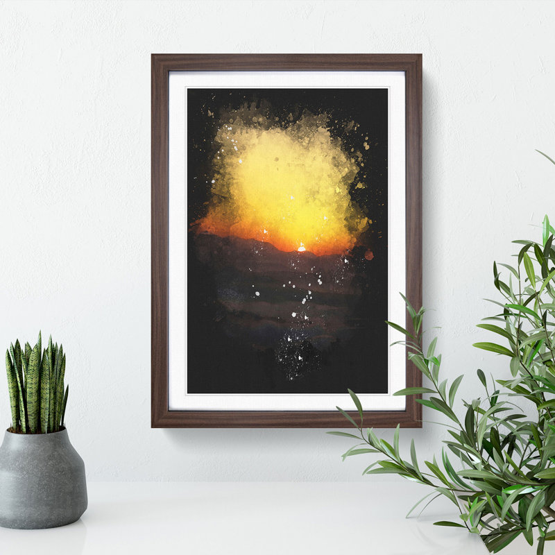 Indian Sunrise Paint Splash - Picture Frame Graphic Art, Walnut Framed, 33cm H x 24cm W x 2cm D