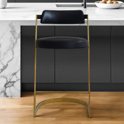 Chaise de bar 26 po noire et dorée en similicuir et acier inoxydable