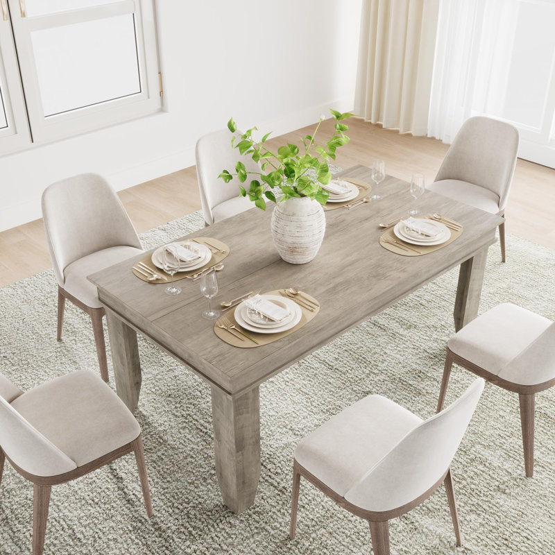 Table de salle à manger de 63 po pour 4 à 6 personnes, grande table de cuisine rectangulaire avec cadre en bois robuste pour la salle à manger (table seulement) - Gris