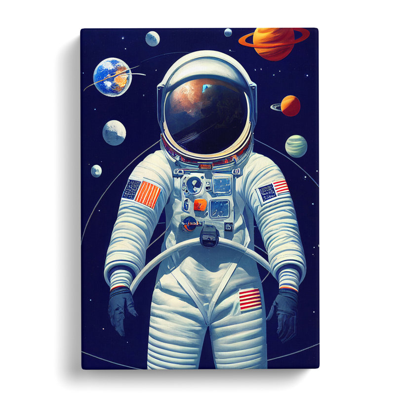 Astronaut With The Planets - Wrapped Canvas, 60cm H x 40cm W x 3cm D