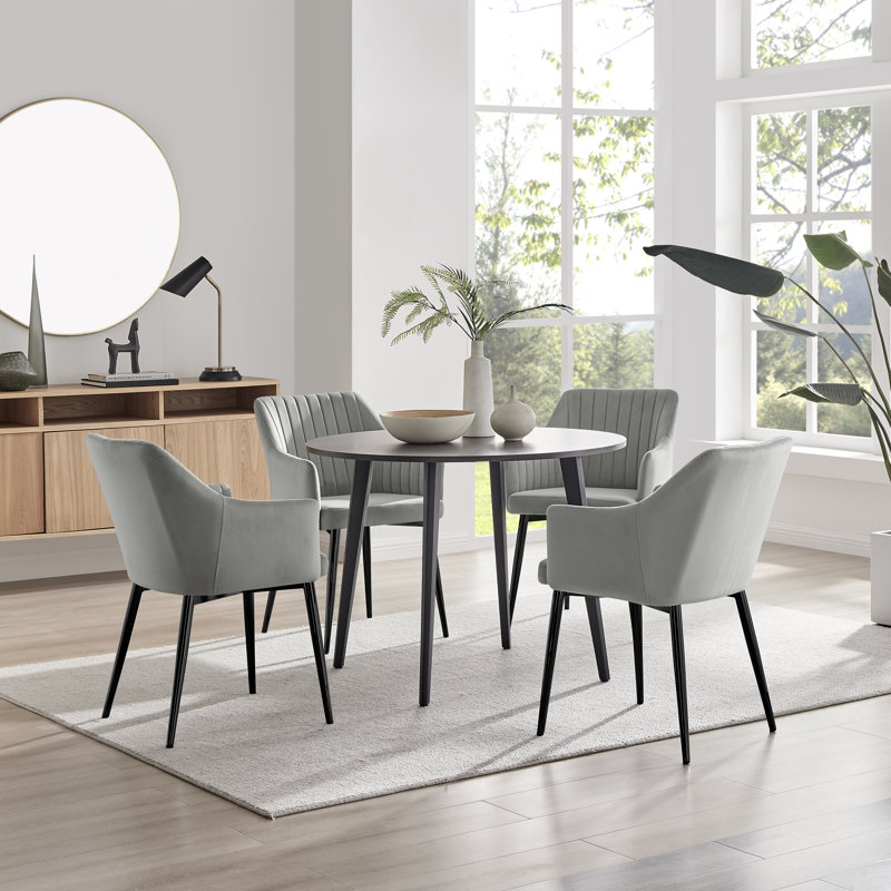 Betsab 4 - Person Dining Set, Grey, Walnut/Black