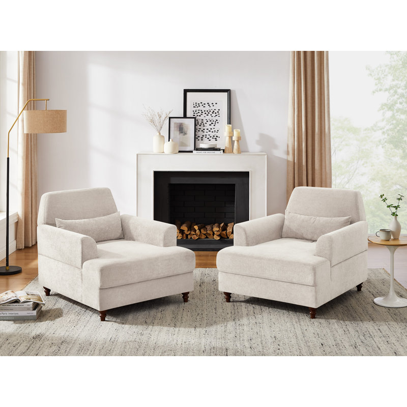 Fauteuil d'appoint rembourré de 41 po de largeur, ensemble de 2, Beige