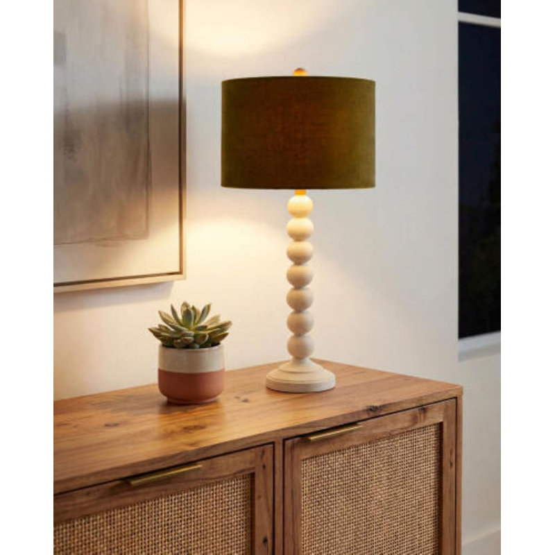 Elaine Table Lamp, Cream, Green, 32" H x 15" W x 20" D