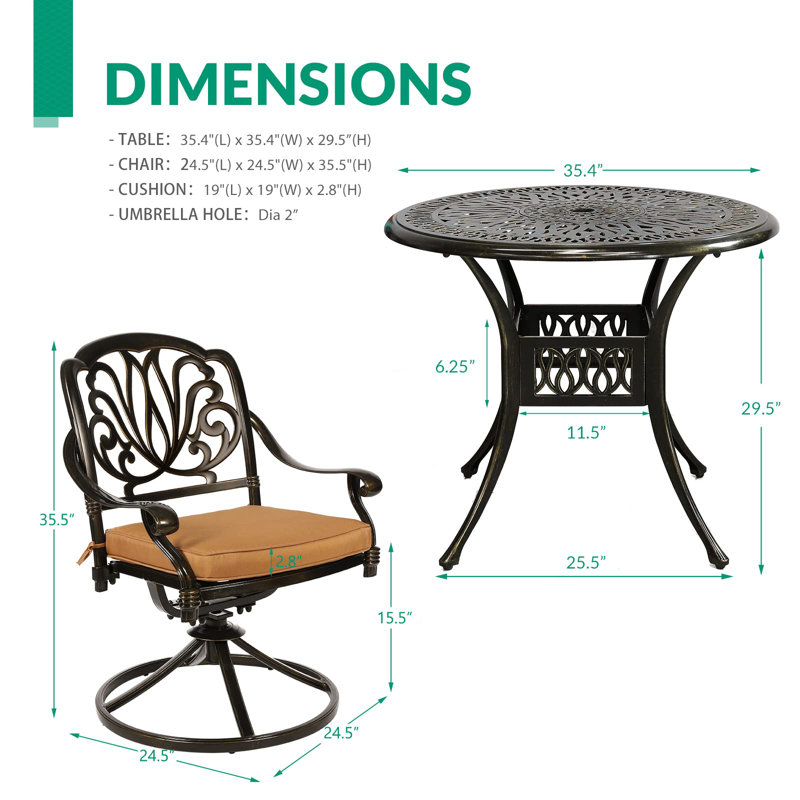 Jayton 2 - Person Patio Dining Set with Round Table , Cushions Included, 29.3" H x 35.2" L x 35.2" W