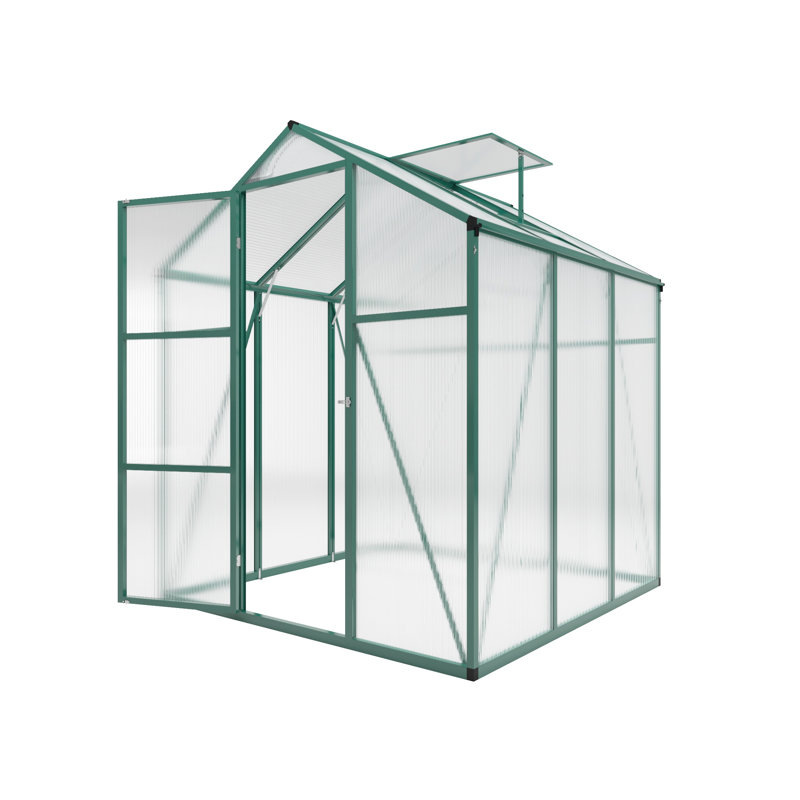Serre en aluminium robuste 6 po x 6 pi avec base surélevée - Maison de jardin en polycarbonate pour la cour