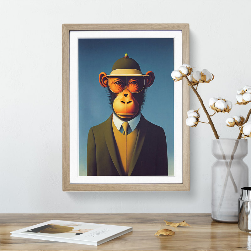 Mr Monkey - Framed Print, 34cm H x 25cm W x 2cm D, Oak