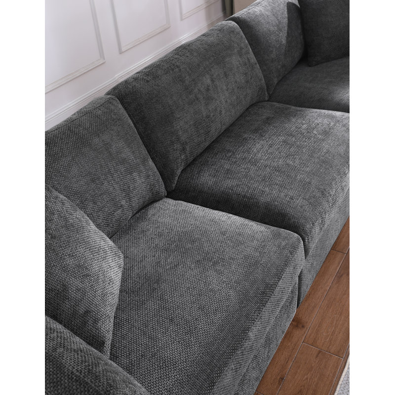 Squared Arm Wide Seat Upholstered Sofa, Dark Gray