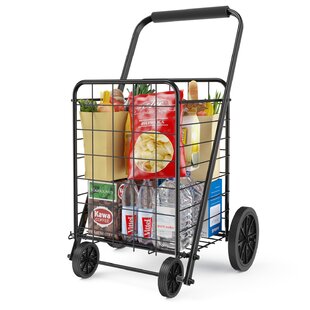 Heavy-Duty Steel Shopping Cart with Accessory Basket in Black
