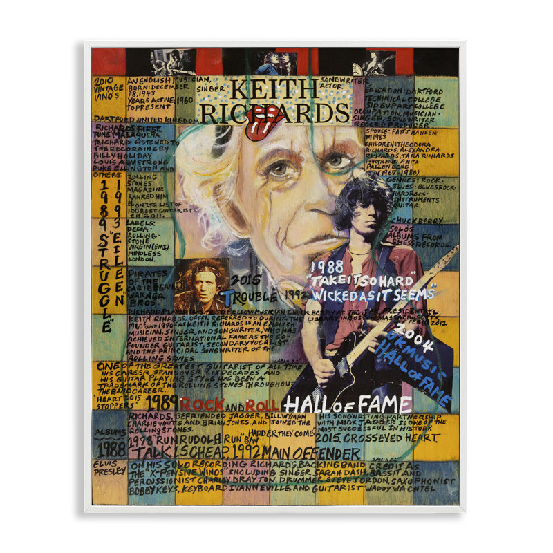 Keith Richards, collage, estampe numérique par Sabin, Estampe numérique encadrée blanc bord de mer, H 14 po x l 11 po