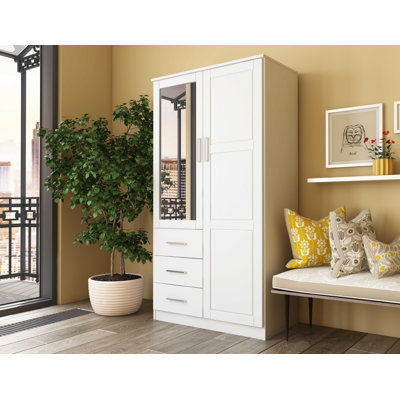 Armoire-penderie 100% bois massif à 2 portes Metro avec porte miroir