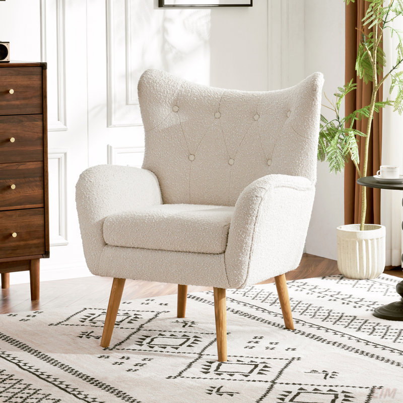Fauteuil à oreilles rembourré, Amande, Naturel, H 39,47 po x l 29,47 po x P 29,01 po