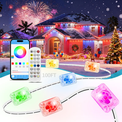 Arlmont & Co. Permanent Smart Outdoor Eave Lighting System - 100ft LED RGB String Lights with 50+ Dynamic Scenes & IP68 Waterproof Design