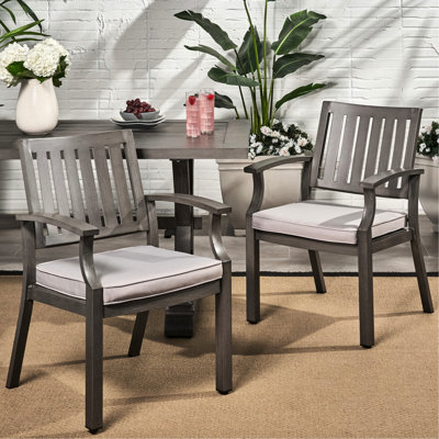 Chaise de salle à manger d'extérieur en aluminium pour 2 personnes avec coussins gris foncé et argentés, aspect eau, profondeur 24,07, hauteur 32,34, structure stable, assemblage requis avec lattes ouvertes, nécessaire, poids léger