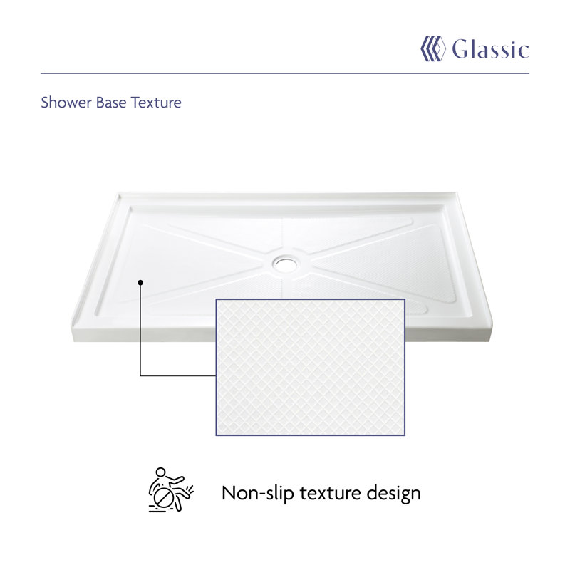 60"W X 32"L X 3.5"H Rectangular Center Drain Acrylic Shower Base |  Low Profile | Non-Slip Design | White Color For Modern Bathrooms