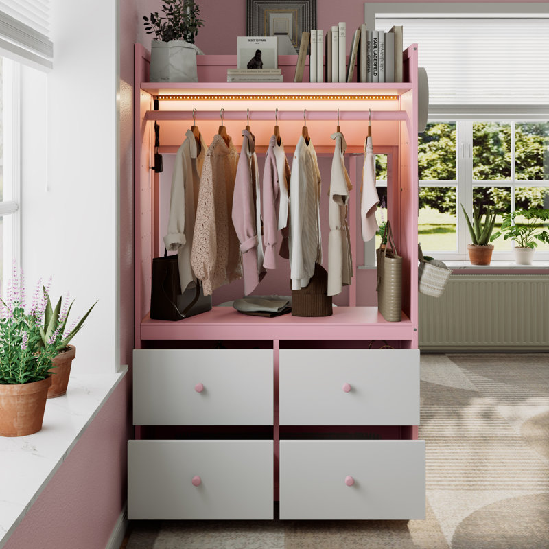 Twin Size Bunk Bed With 4 Storage Drawers, Hanging Rail, Light Strip And Built-In Shelves & Dual Pegboards, 3 Colors Available