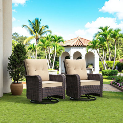 Rocking Swivel All-Weather Rattan Patio Chair With Cushions