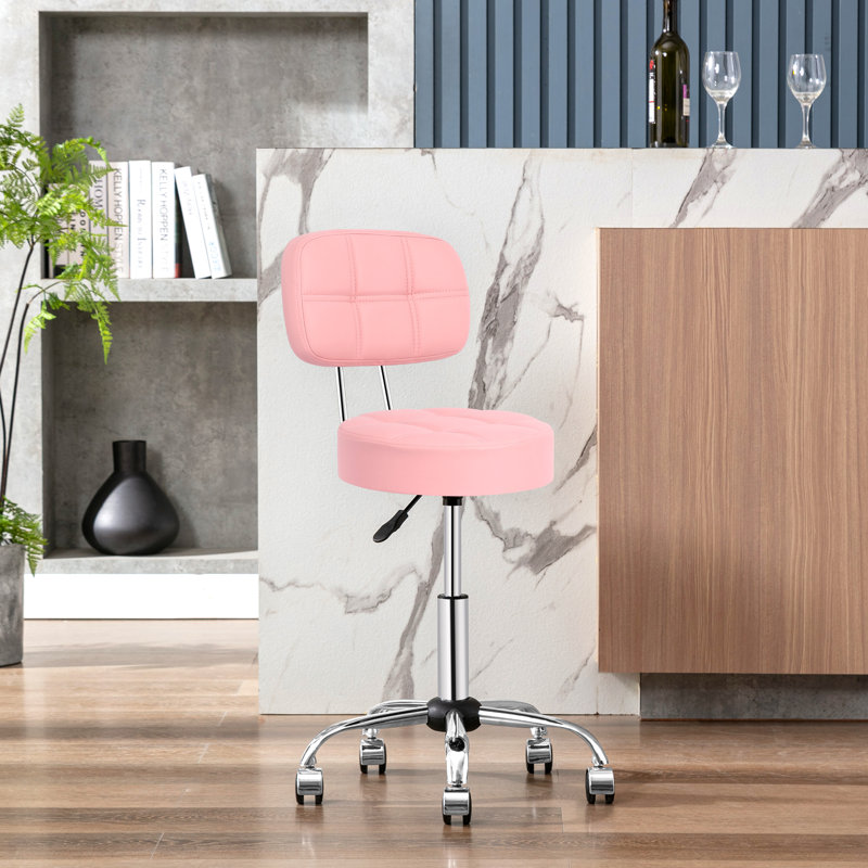 Backed Adjustable Height Ergonomic Lab Stool with Removable Casters/Wheels, Pink