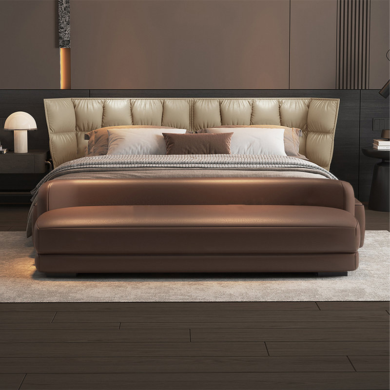 Banc rembourré brun, H 21,65 po x l 59,06 po x P 19,69 po