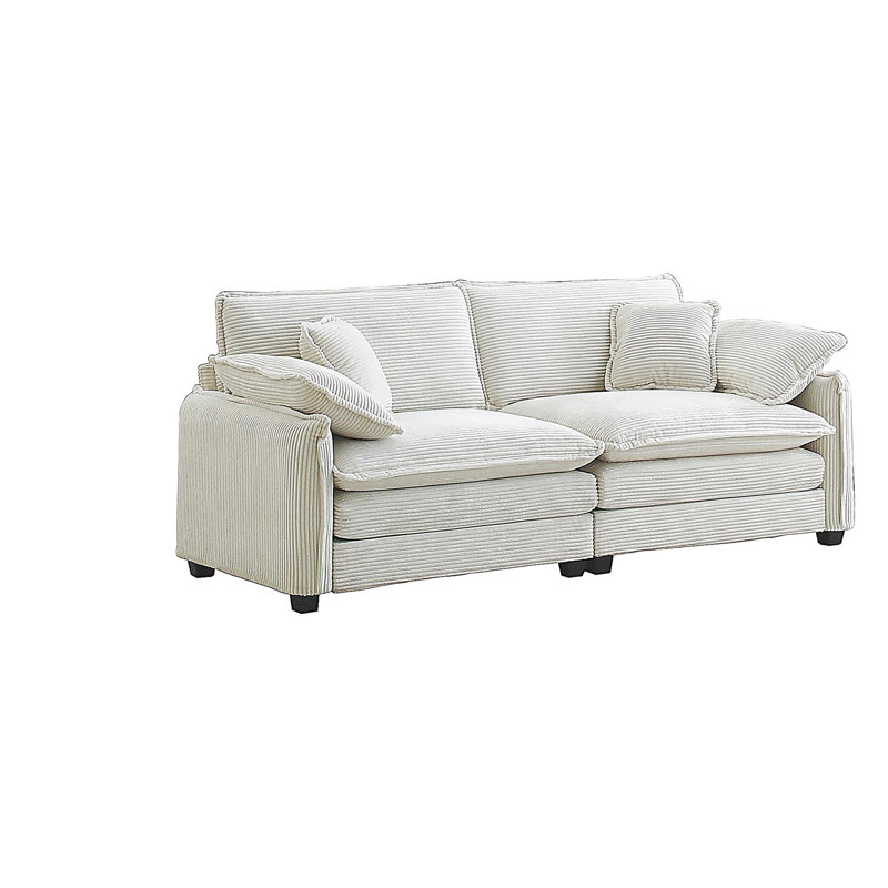 Canapé de salon chaleureux et confortable avec 4 coussins et 4 coussins pour le salon, velours côtelé beige