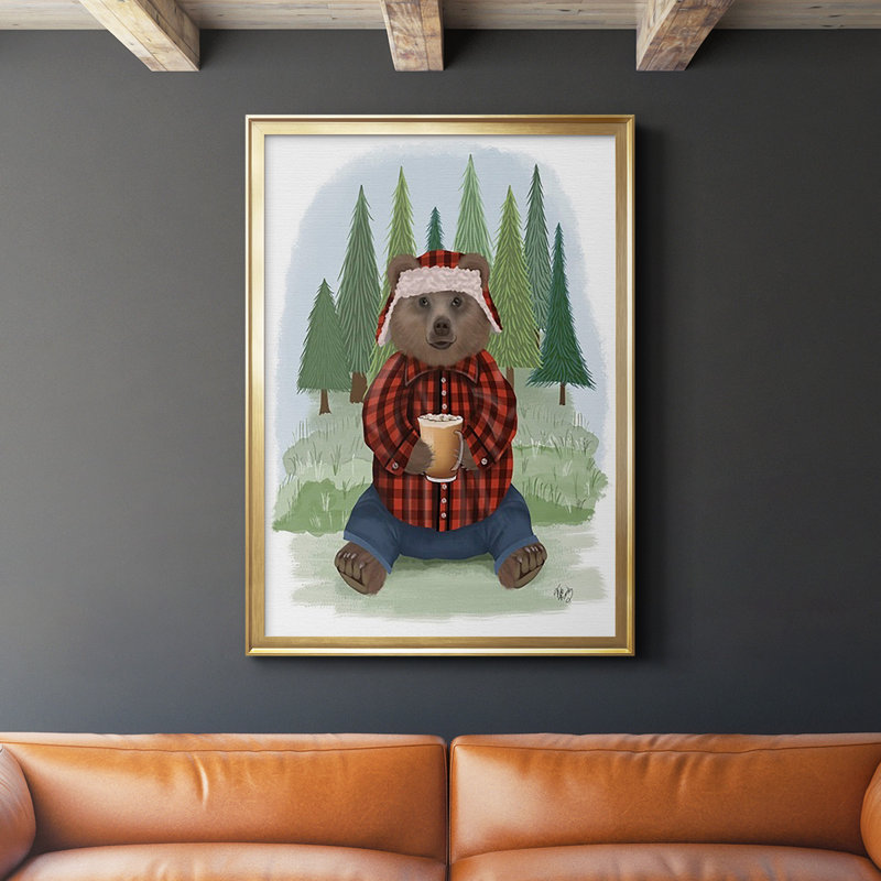 Lumberjack Bear Latte - reproduction de cadre photo, Encadrement doré, H 30,5 po x l 22,5 po x P 1 po
