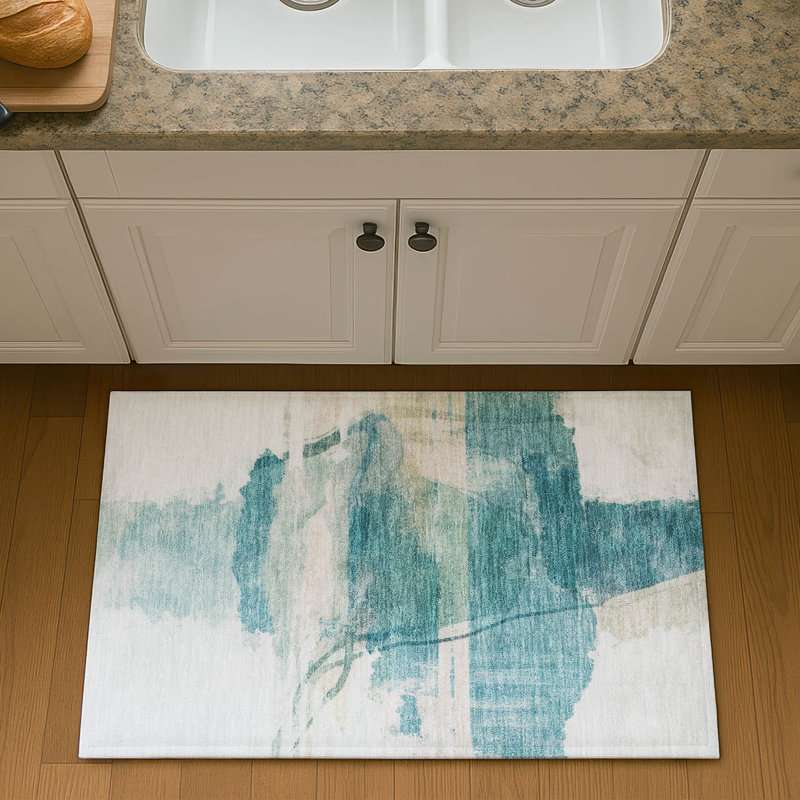 Premium Machine Washable Mayfield Abstract Rug, 1'8" x 2'6", Teal