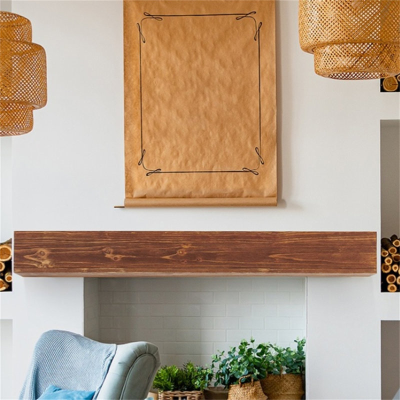 Manteau de cheminée flottant en bois rustique de 48 po - Chêne massif fixé au mur avec des supports en acier cachés, style maison de campagne moderne pour le salon / la cuisine, finition patinée à la main