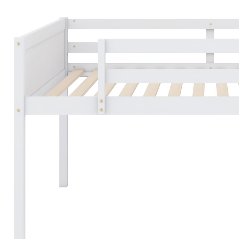 Wood Low Loft Bed With Ladder, Ladder Can Be Placed On The Left Or Right, White