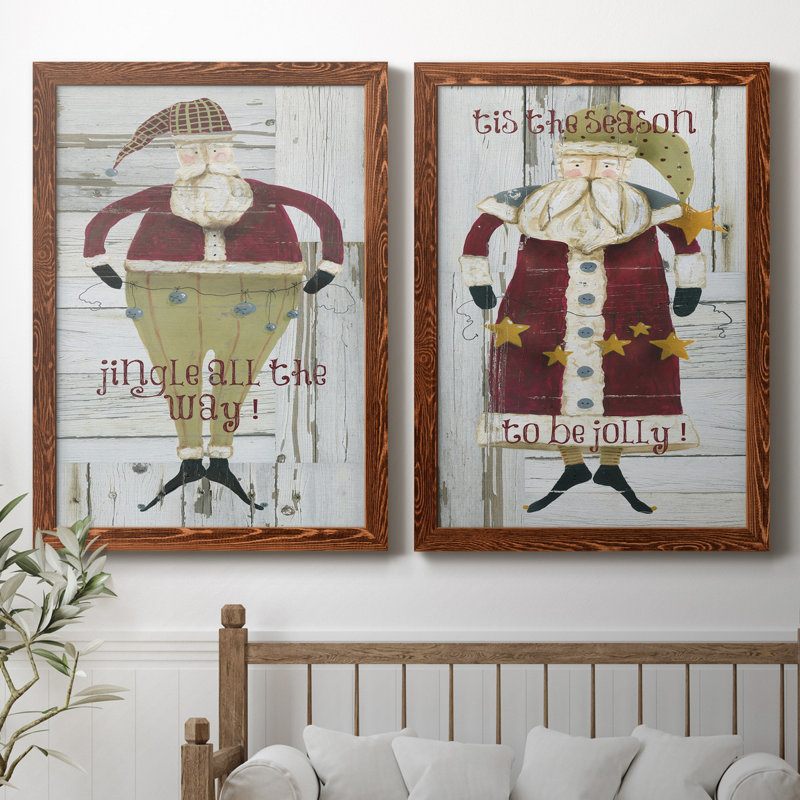 Jingle Santa - ensemble de 2 reproductions, H 31,5 po x l 47 po x P 1,5 po, Pas de tapis, Toile avec cadre érable
