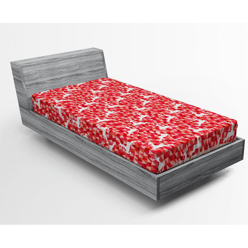 Microfiber Fitted Sheet, Twin Fitted Sheet, Red/Pink/White, Geometric