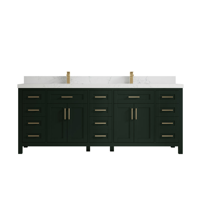 Ensemble de meuble-lavabo double 84 po 84 po, Empira blanc, Vert foncé