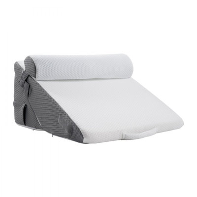 Bed Wedge Pillow for Sleeping, 3 Pcs Adjustable Orthopedic Bed Wedge Set, with Jacquard Washable Cover & Foam Support, Post Surgery Pillow for Acid Reflux Back Pain Snoring Relief, White/Grey