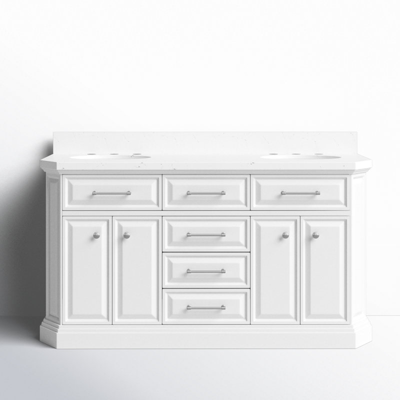 Palace 60'' W Double Vanity, Pure White, Stainless Steel