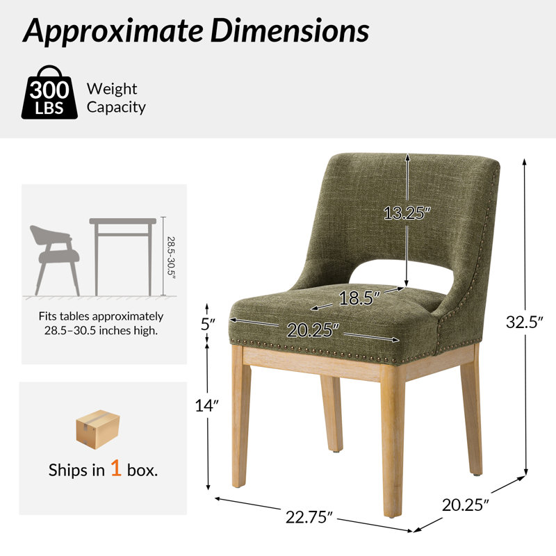 Chaise de salle à manger rembourrée à dossier ouvert Glint l 22,75 po, Moss
