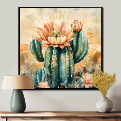 Art mural fleur de cactus, fleur de cactus ensoleillée, toile de désert