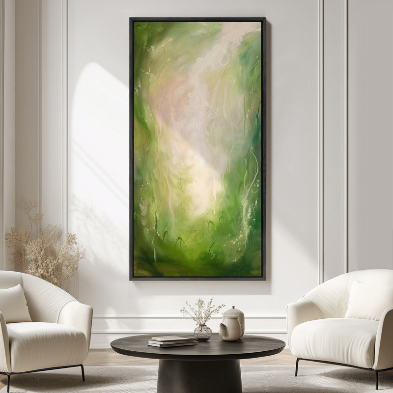 Abstrait vert, peinture imprimée minimaliste, moderne, panoramique, horizontal, Boho, décoration murale, H 60 po x l 20 po