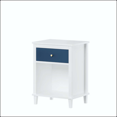 Table de chevet en bois 26,77 "avec un tiroir et une tablette - bleu marine + poignée dorée