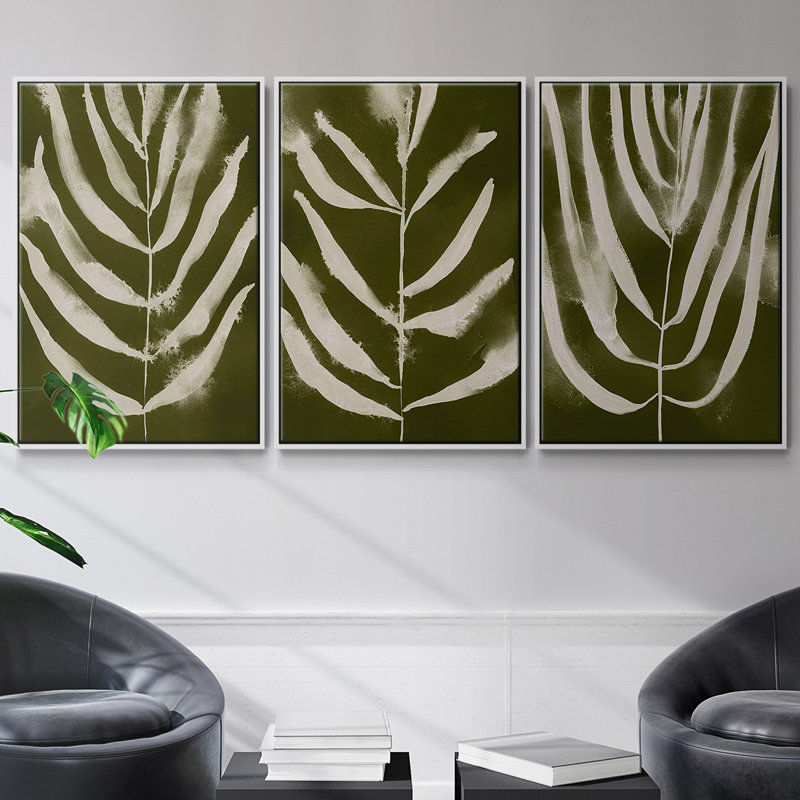 Organic Bloom I, ensemble de 3 toiles encadrées, Blanc, H 27 po x l 54 po