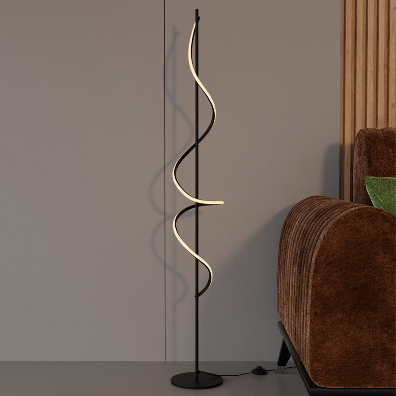 Sculptural Curve 24W LED Floor Lamp 51" - 3000K Warm White - Stepless Dimming in Matte Black