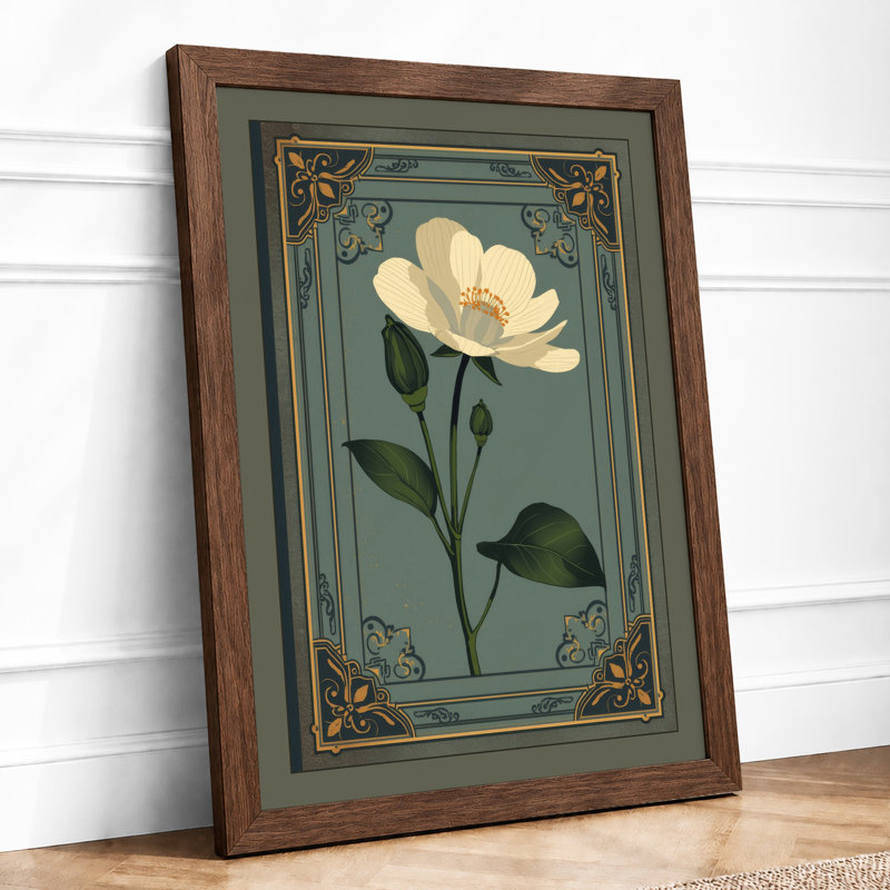Single Stem in Gold Botanical - Framed Print, A3 - 42.0 x 29.7 cm, Walnut