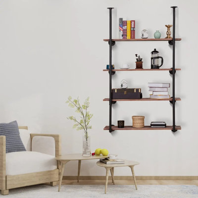 4 Tier Farmhouse D.I.Y Iron Pipe Shelf Wall Mount Open Bookshelf (Wooden board not included)