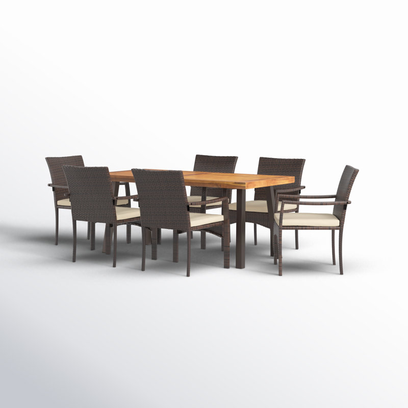 Anivea 6 - Person Acacia Wicker Patio Dining Set with Rectangular Table , Cushions Included