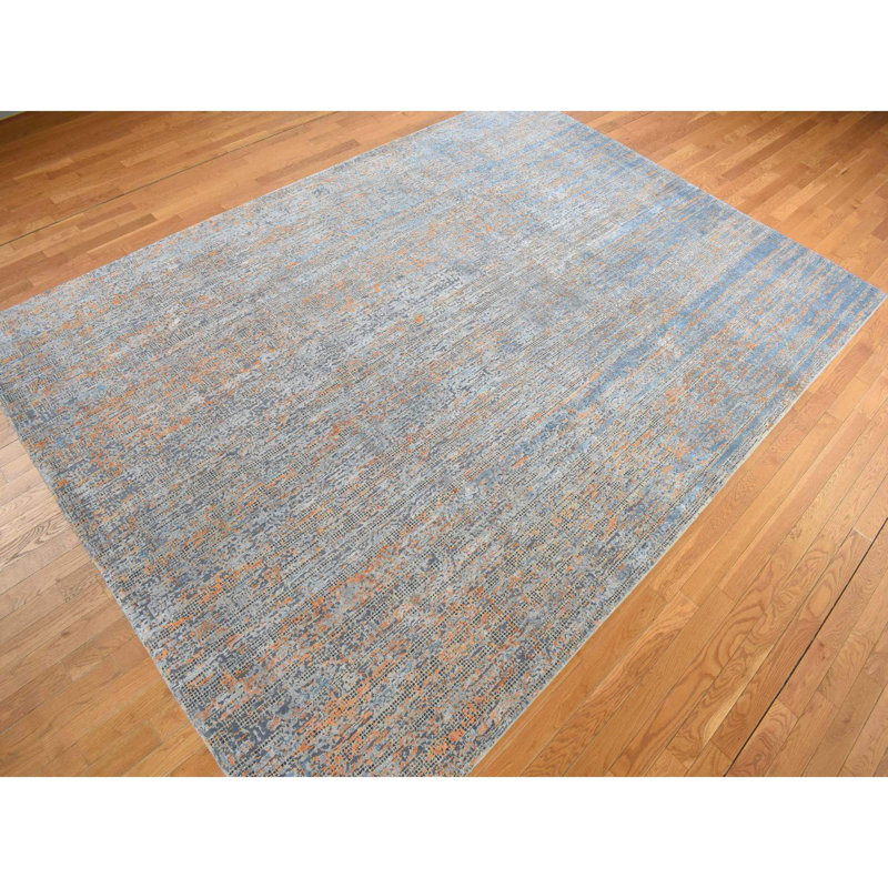 Tapis nouvel âge en soie rectangulaire bleu 8 pi 10 po x 12 pi 2 po Caong