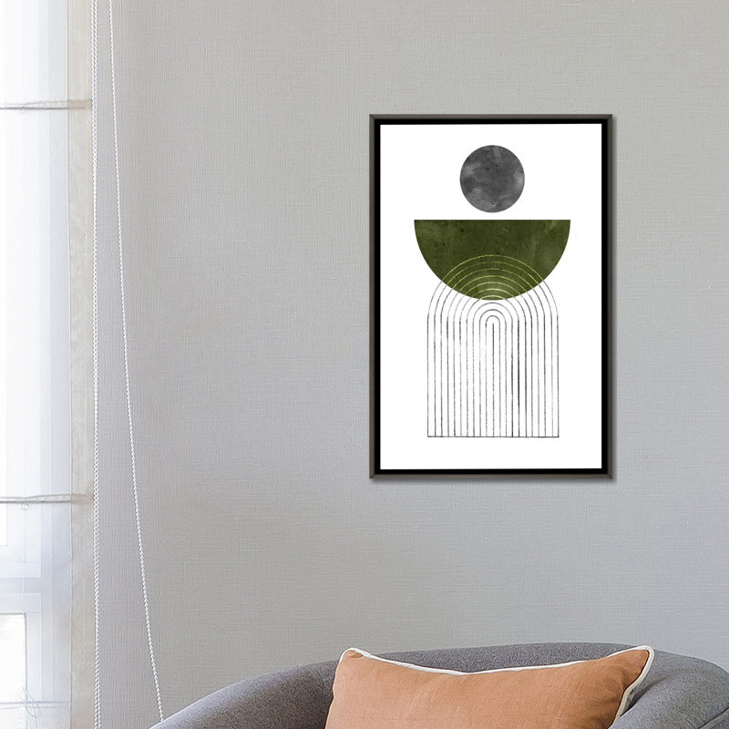 «Mid Century Shapes» par Whales Way - impression d'art graphique, Toile encadrée de bois rustique foncé, Aucun mat