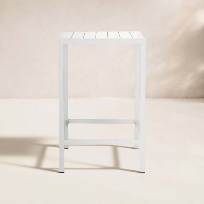 Betty Outdoor Bar Table for 4 – Modern White Patio Pub Table with Powder-Coated Aluminum Frame & Poly Resin Slat Top – Contemporary Balcony, Poolside & Outdoor Dining Table - White Bar Table