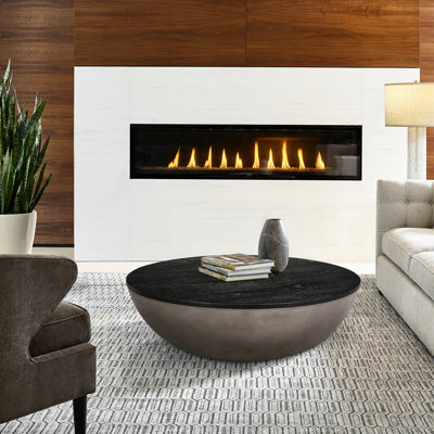 Mitton 48" Wide Round Coffee Table In Concrete And Brushed Oak Wood
